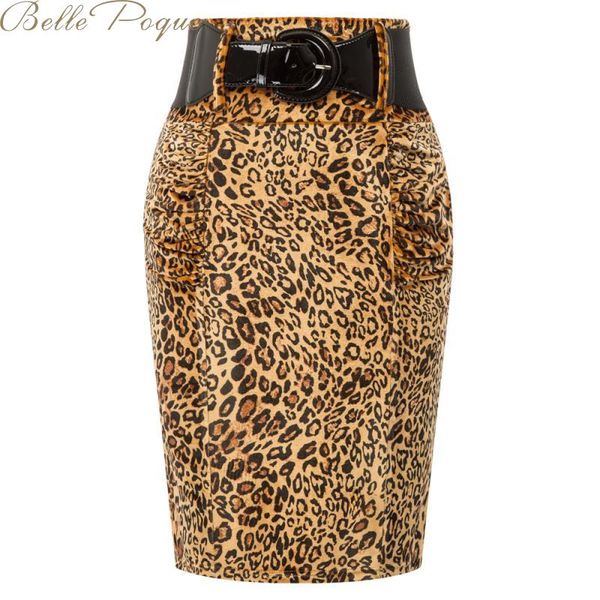 

belle poque пояса leopard print элегантная юбка женщины высокой талией юбки bodycon женские повседневные юбки 2020 миди юбка, Black