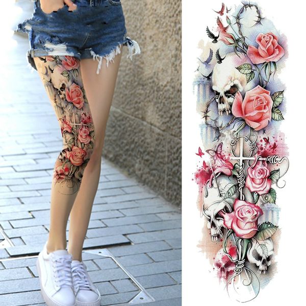 Acheter été Sexy Femmes Fleur Tatouage Temporaire Pleines Jambes Body Art Tatouage Autocollants Fille épaule Parti Tatto Imperméable Grand Bras à