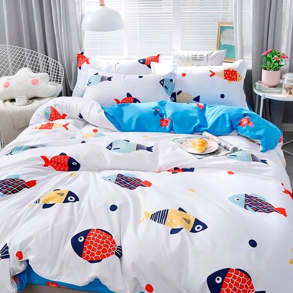 

cartoon pink bedding sets 3/4pcs geometric pattern bed linings duvet cover bed sheet pillowcases cover set