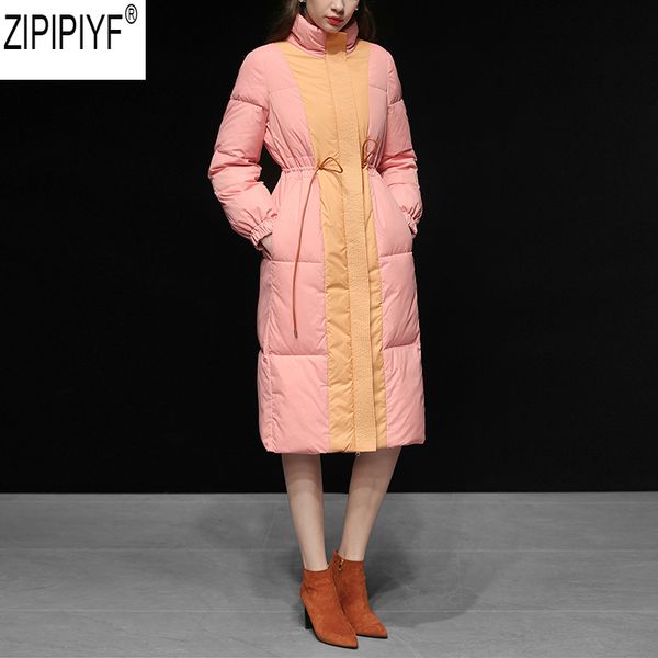 

new europe american patchwork parka women casual long sleeve stand collar zipper slim long winter coat outwear warm coat c2959, Black