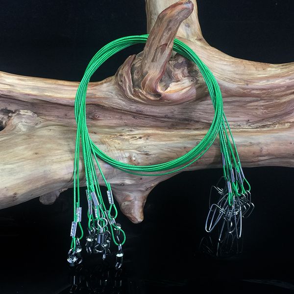 

10pcs/lot 50cm fishing line steel wire leader with swivel fishing accessory red/black/green olta leadcore leash