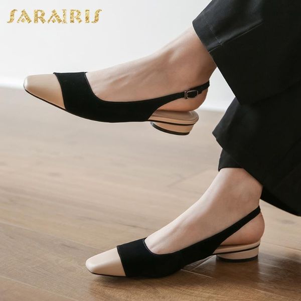 

sarairis 2020 new design genuine leather strange style elegant sandals woman shoes mix color buckle strap casual shoes women, Black