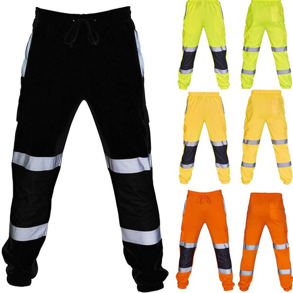

men pants 3m reflective road work high visibility overalls casual pocket trousers work casual trouser pants sweatpants, Black