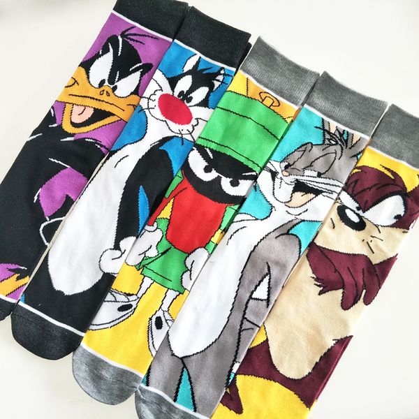 

cartoon marvin the martian print socks tasmanian devil daffy duck sylvester casual funny personalized men women cotton crew sock, Black