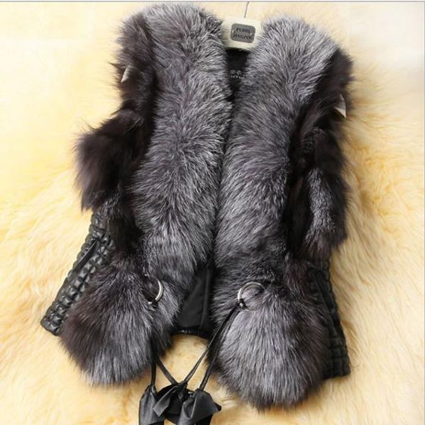 

2019 winter artificial fur coat luxury fur vest for faux coat vests women's coats jacket fluffy kamizelka futerko 6xl 5xl, Black