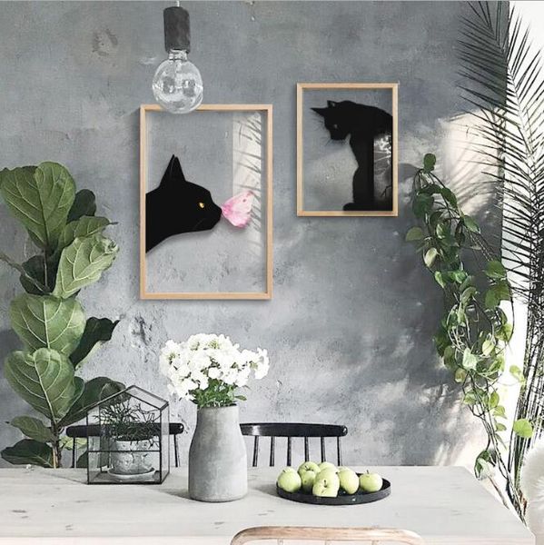 

wall modern paintings cat living room decoration painting restaurant transparent glass cats background hanging black and white mural