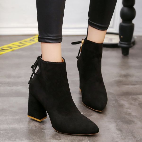 

yellow color ankle boots women shoes zipper high heel boots ankle women shoes women's jodhpur 741, Black