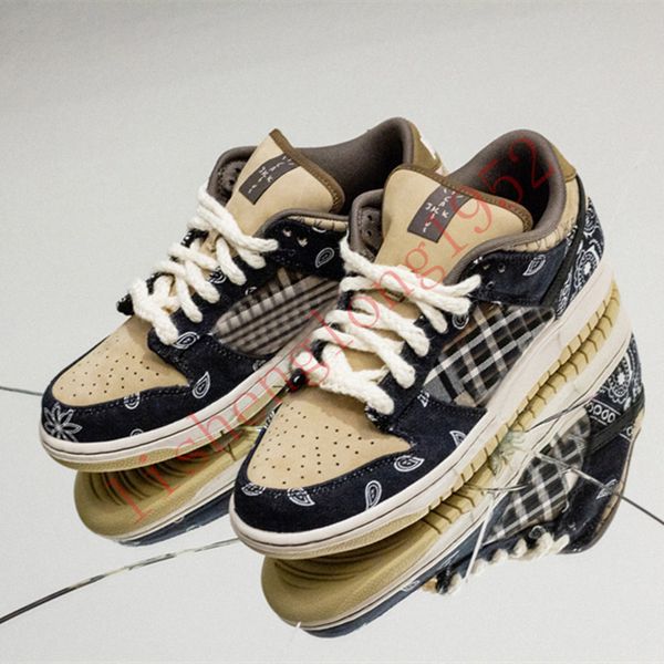 

2020 travis х scotts sb dunk low бандану мода обувь мужчины женщины cactus jack парашют бежевый petra brown черный спортивные тапки, Black