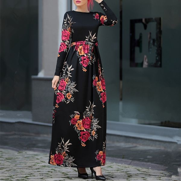 

muslim print floral maxi dress cardigan abaya full kimono long robe gowns jubah dubai middle east ramadan arab islamic prayer, Red