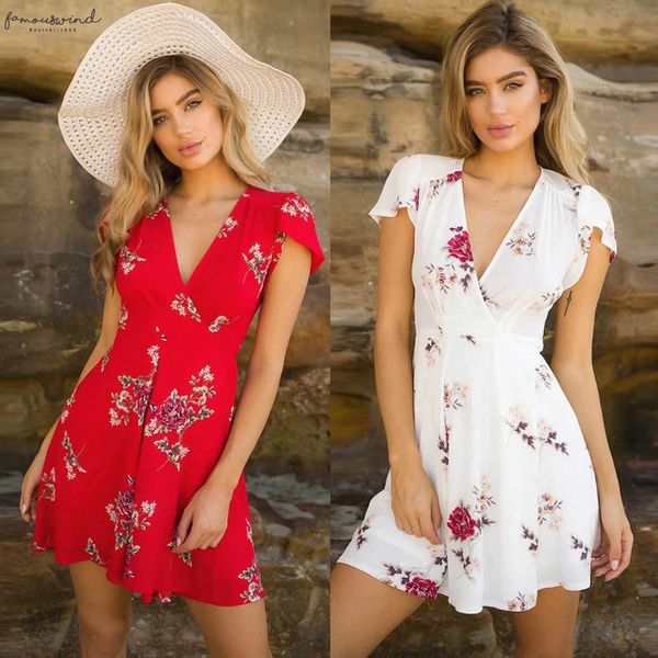 

2020 newly fashion print chic womens flowers boho mini dress above knee mini lady beach summer v neck sundrss bohemian 50, Black;gray