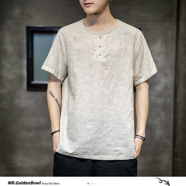 

mrgoldenbowl 2020 chinese style casual buckle t shirts men's short-sleeve cotton linen fashion tshirt male oversize tees clothes, White;black