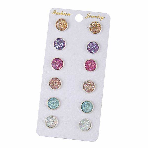

e0265 bling earring sets 6 pairs / set mixed color cute round stud earrings for women fashion jewelry birthday gift wholesale d19010802, Golden;silver