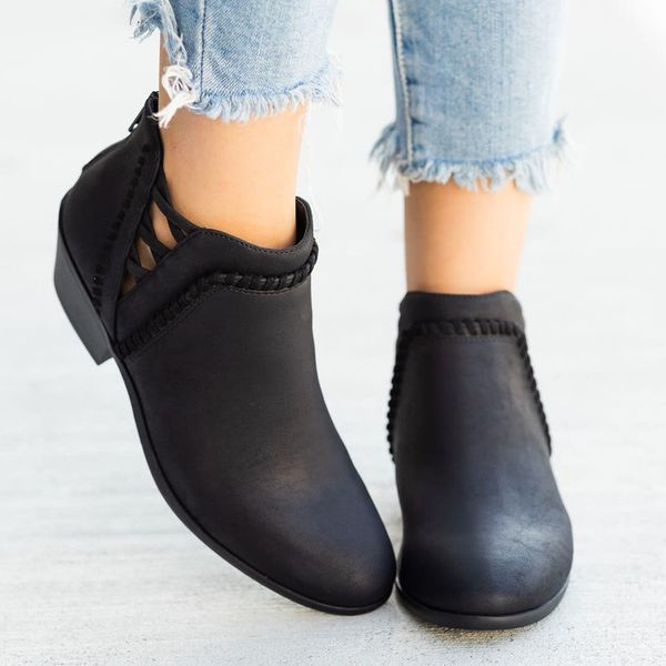 

youyedian black leather boots women casual ankle boot for women hollow bare boot square heel short botines mujer invierno#808g45