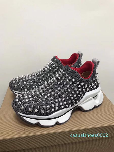 

2019 designer shoes spike sock men sneakers platform red donna flat rubber womens red bottom spike luxury shoes flat trainers 16 color c02, Black
