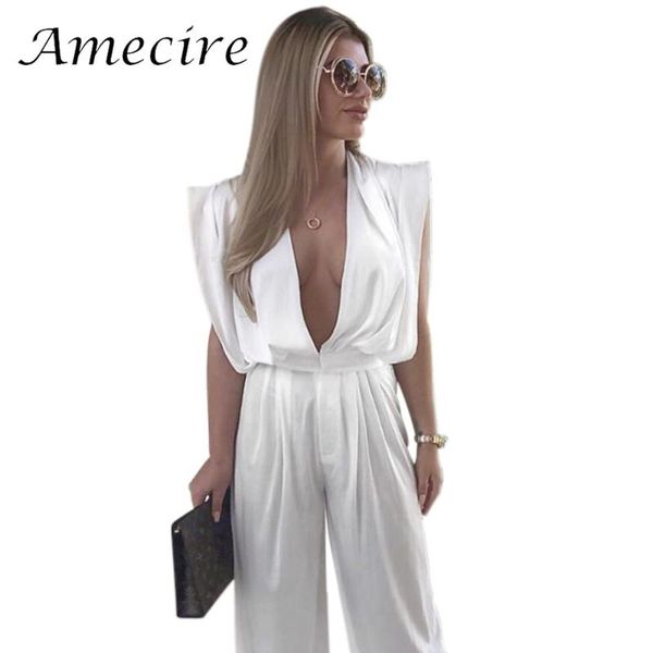 

women's jumpsuits & rompers amecire women deep v neck jumpsuit outfits ladies elegant chic wide legs summer overalls streetwear club pa, Black;white