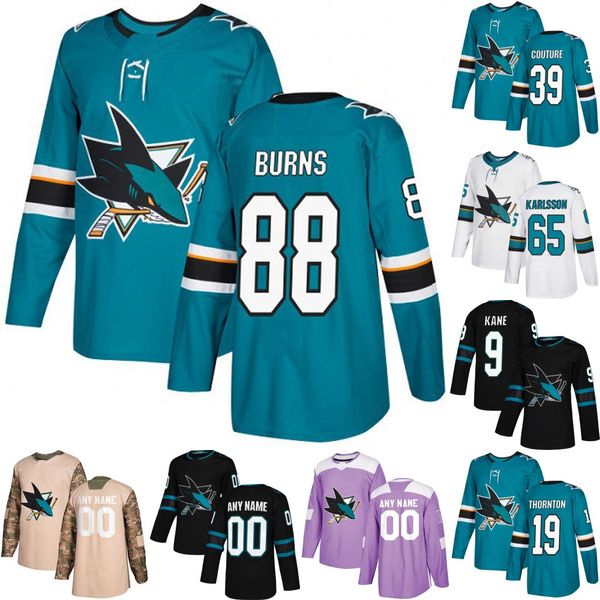 

San Jose Sharks Brent Burns Joe Pavelski Evander Kane Aaron Dell Martin Jones Timo Meie Logan Couture Erik Karlsson Tomas Hertl Jersey