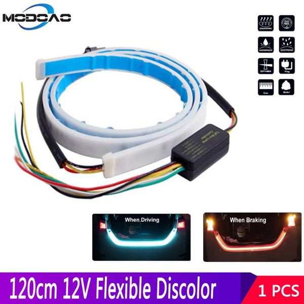 

120cm car rear trunk tail light brake turn signal strip led lights dynamic streamer 12v tailgate flexible drl car styling