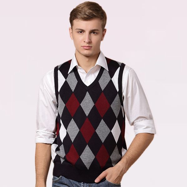 

designer sweater pullover knit vest for men sleeveless wool stylish fashion casual v neck basic red blue checkered 2018 0827, Black;white
