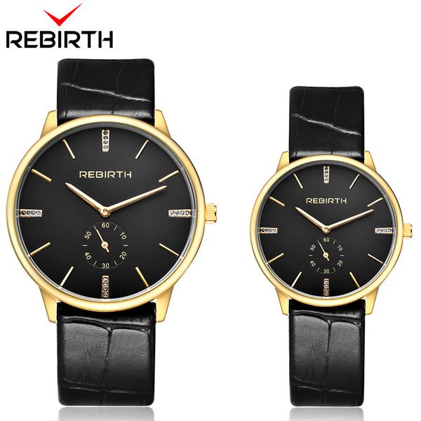

rebirth 1 pair leather fashion men women watches luxury quartz wristwatch couple lover watches relogios clock erkek kol saati, Slivery;brown