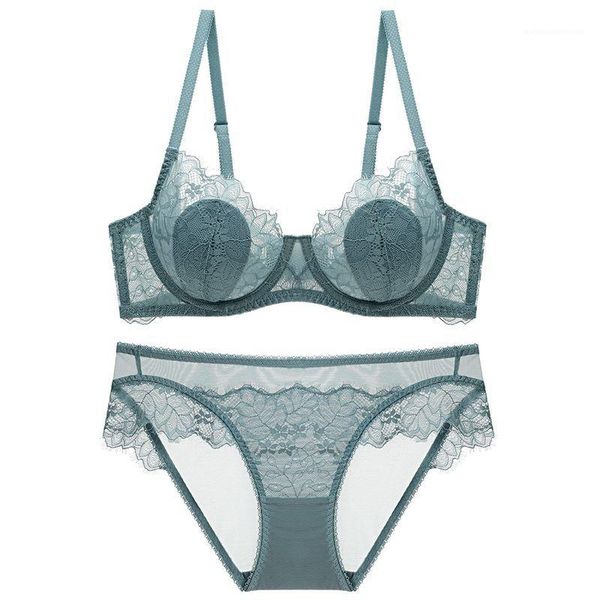 

solid color gathered thin section breathable underwear panties set women summer lace bra set, Red;black