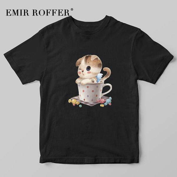 

emir roffer cartoon cat print t-shirt female cute kawaii shirt women graphic tees summer casual white cotton tshirt