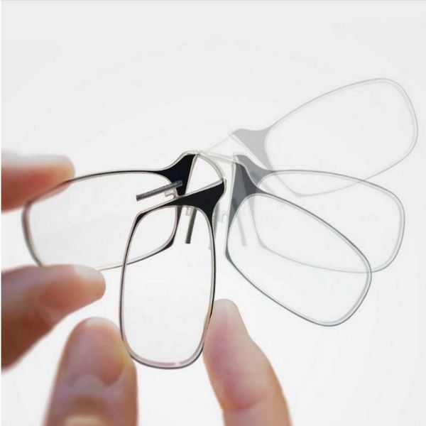 

legless clip nose men and women reading glasses waist portable key chain reading glasses for the elderly, Silver