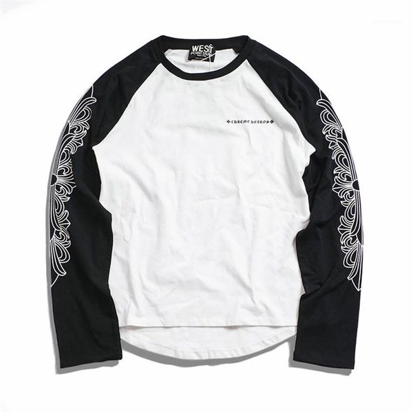 

tees casual males clothing graffiti print mens designer tshirts fashion loose panelled print mens long sleeve, White;black
