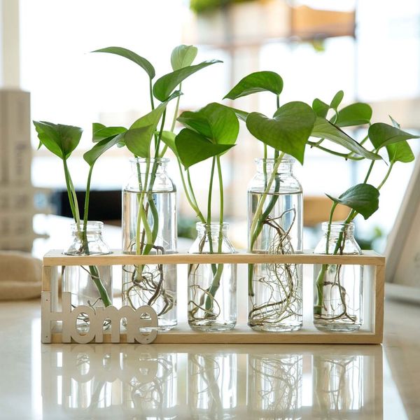 

home letters flower vases creative hydroponic plant transparent vase wooden frame room glass tableplants home bonsai decor