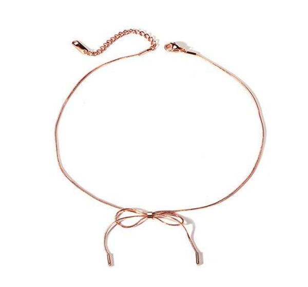 

fashion unique stainless steel bowknot necklace for women rose gold color simple elegant ladies necklace jewelry gifts wholesale, Black