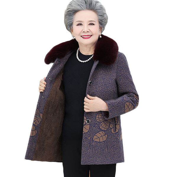 

winter women jacket coat new velvet thickened warm cotton parka middle-aged elderly woolen coat plus size 5xl female overcoat, Black