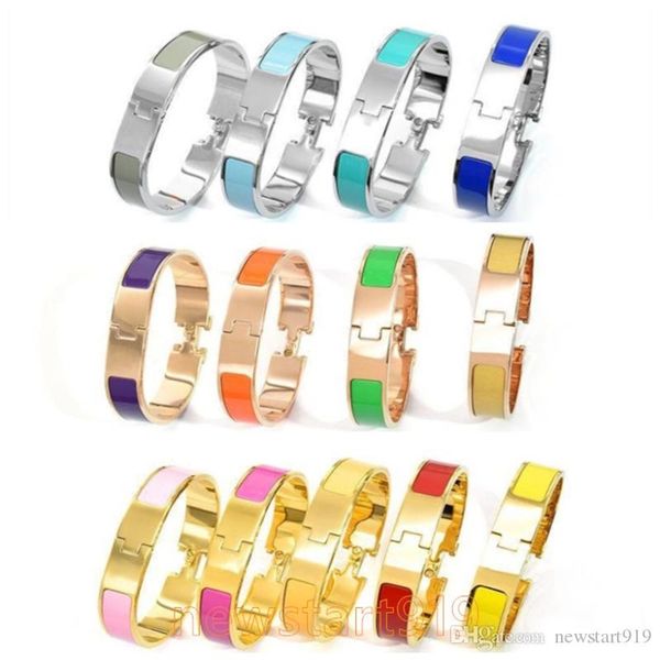 

12mm 316 l titanium steel women fashion gold silver h letter cuff bracelets&bangles wristband enamel color bracelet, Black