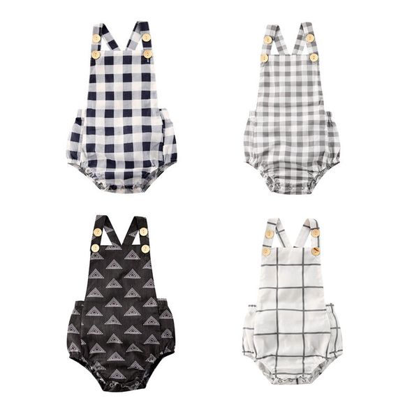 

rompers 0-24m infant baby girls boys bodysuits plaid print sleeveless summer causal jumpsuits 4 style, Blue