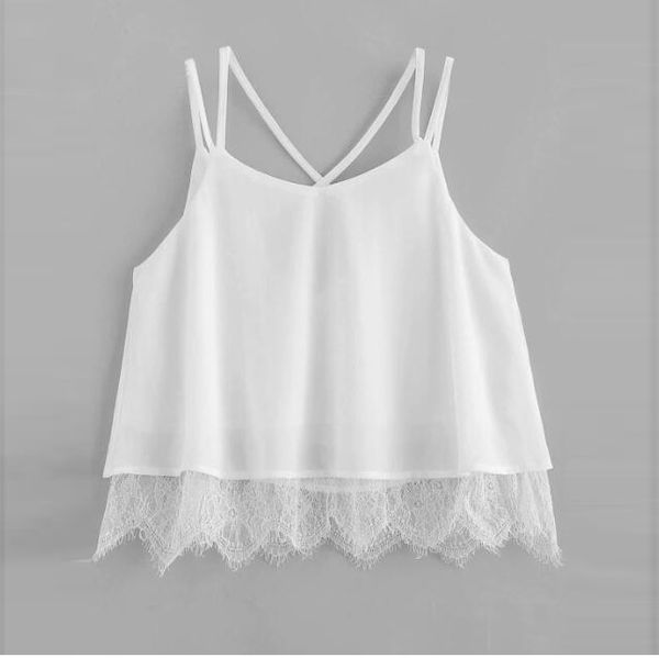 

summer lace bandage short cami fashion solid crop femme women tank, White