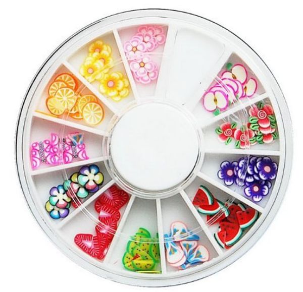 

120pcs new 3d polymer clay tiny fimo fruit slices wheel nail art diy designs wheel nail art decorations wholesale x#3, Black