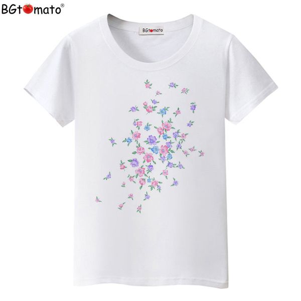 

women's t-shirt bgtomato super beautiful flowers t-shirts fashion cool shirts for women original brand casual tees, White