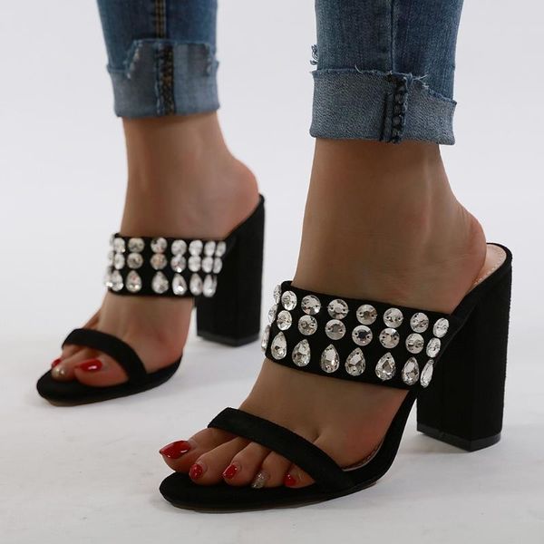 

sagace slippers high heels flip flop women 2020 summer new fashion flock leather beach outdoor slippers sandals female slides, Black