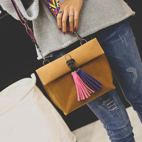 

women retro tassel colorful wide strap faux leather shoulder bags crossbody pouch travel handbags bolsa feminina bolsa feminina