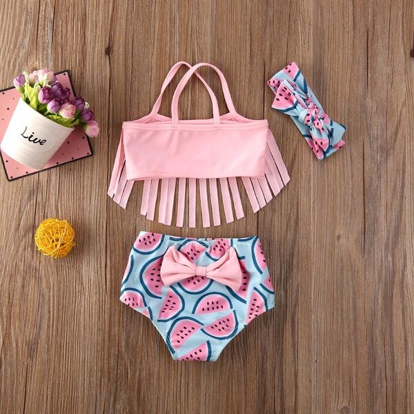 

новорожденные девочки kid бикини 3шт кисточки swimwear ананаса печать холтер бинты купальник headhand купальный костюм пляжная 0-2t