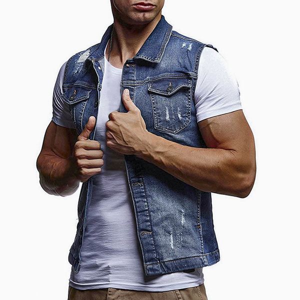 

shujin 2019 spring mens denim vest cowboy jacket ripped holes sleeveless homme ripped holes streetwear fashion vests, Black;white