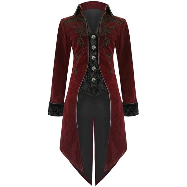 

shujin 2019 men vintage gothic long jacket autumn retro cool uniform costume trench coat steampunk tailcoat button coat male, Tan;black