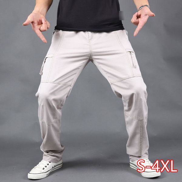 

pants overalls loose straight summer cotton large size men cargo office trouser formal for long casual thin tide army is, Black