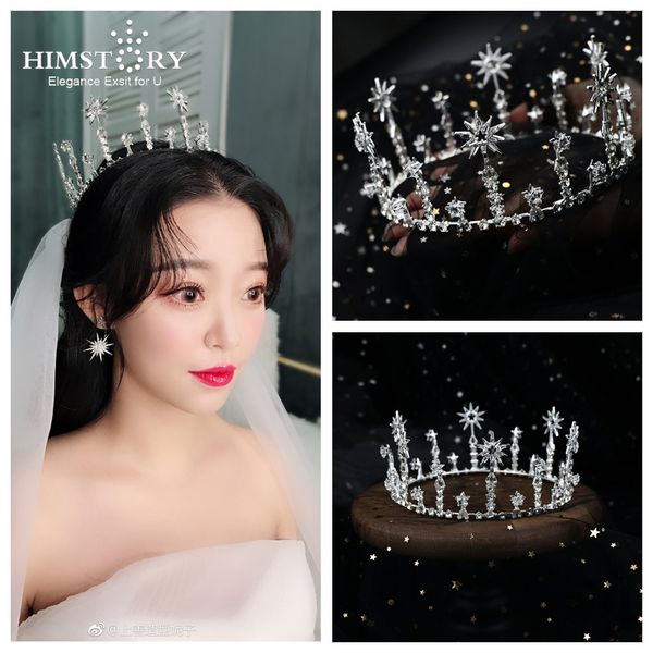 

himstory fashion pageant bride tiara rhinestone crown wedding hair accessories wedding dress headdress queen diadem prom jewelry, Golden;white