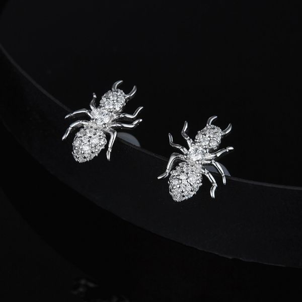 

a-gift jewelry cz charm zircon ant studs earring for women 925 earrings fashion 2020 s925 jewelry gift girls, Golden;silver