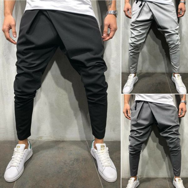 

fashion mens asymmetric drawstring pants basic pants waist frenulum dance trendy men solid drawstring causal loose harem, Black