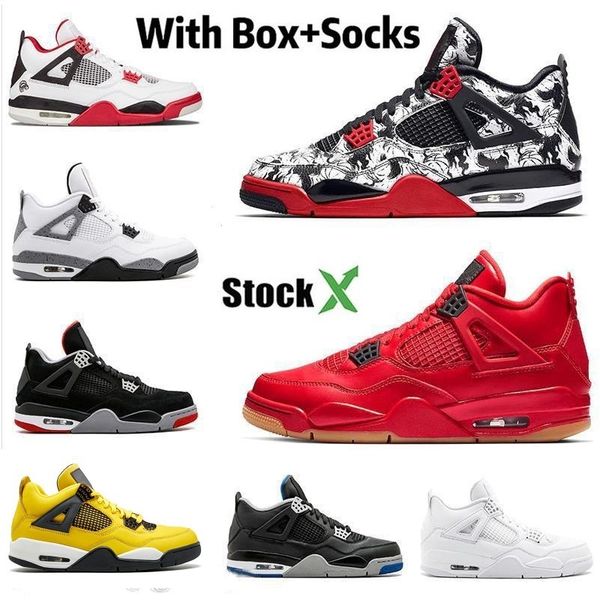

with box stock x 4 4s tattoo graffiti singles day red basketball shoes men women alternate dunk from above designer retro sneakers