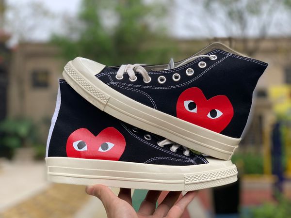 

rei kawakubo comme des garcons play x convÃ¨rse chuck taylor all-star 1970s big eyes heart shape sneakers canvas shoes 35-44, Black