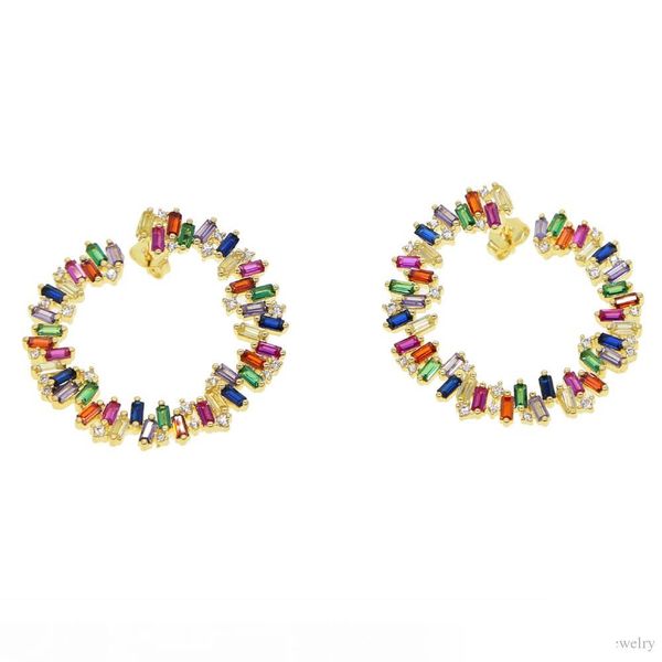 

роскошная радуга cz серьги стержня геометрический круглый круг cz группа великолепная позолоченная модная современная женская партия ювелирн, Golden;silver