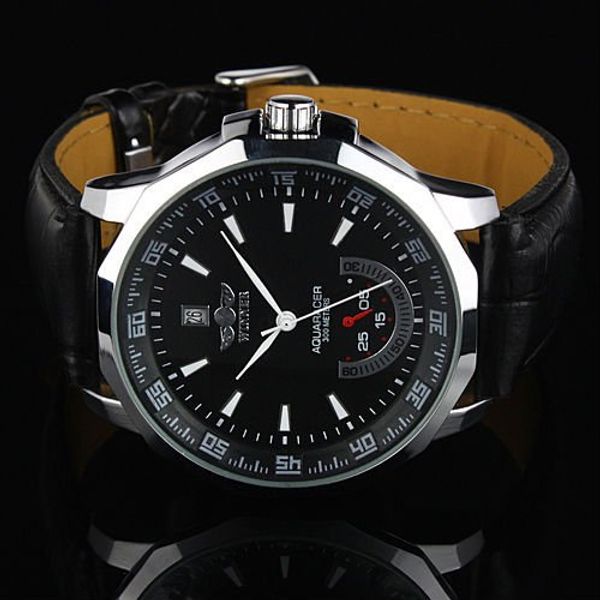

clock luxury watches men wristwatch leather winner stainless steel skeleton sport military self wind automatic watch mechanical wwsan, Slivery;brown