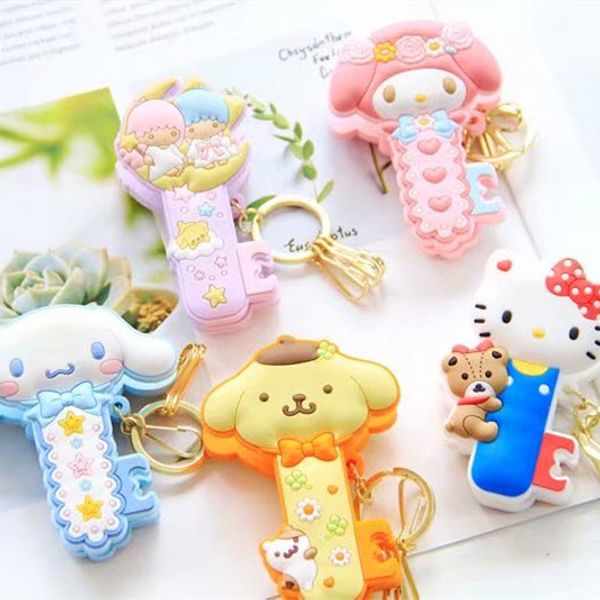 

hello kitty my melody cinnamoroll little twin star pom pom purin cartoon cute keychain bag pendant clip for girls gifts, Red;black