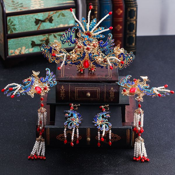 

chinese style bride headdress step shake cheongsam tiara hair ornaments wedding headdress accessories, Golden;white
